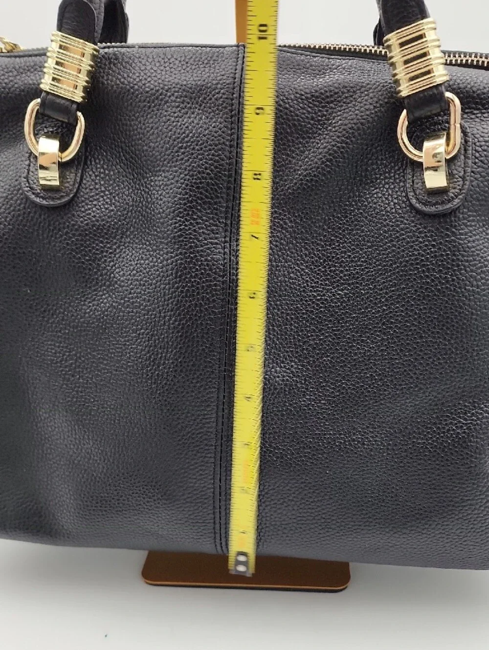 Paste Black Leather Structured Tote Bag with Gold Hardware